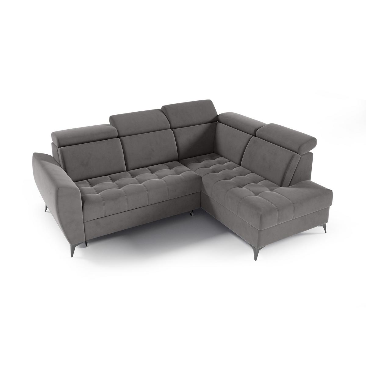 ECKSCHLAFSOFA Aurora II mit verstellbare Kopfstützen, Dunkelgrau, rechts - Dunkelgrau/Schwarz, Textil (266/204cm) - Beautysofa