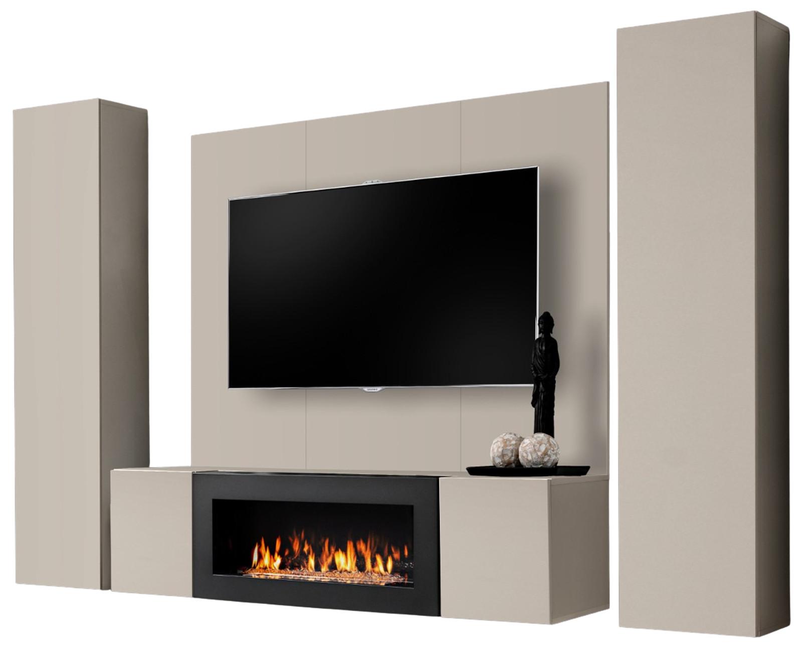 WOHNWAND Kaschmir 4-teilig 260 cm hängend, Schrankwand mit Ethanol Kamin - Kaschmir, Holzwerkstoff (260/170/40cm) - Inn.Furn