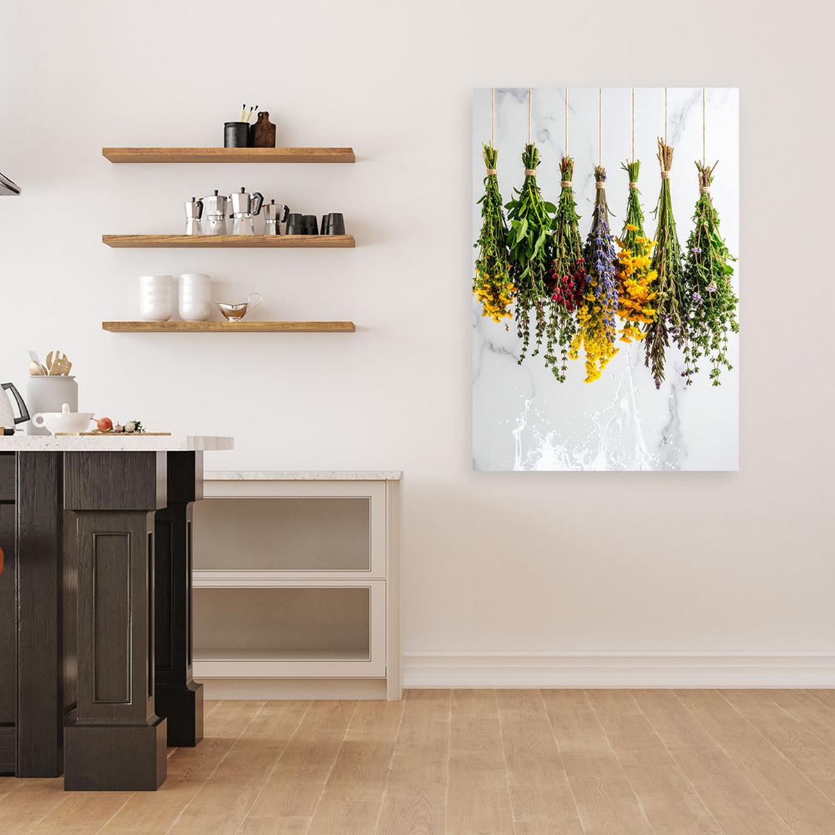 LEINWANDBILD Hängende getrocknete Kräuter Pflanzen 80x120cm - Multicolor, Textil (80/120cm) - Feeby