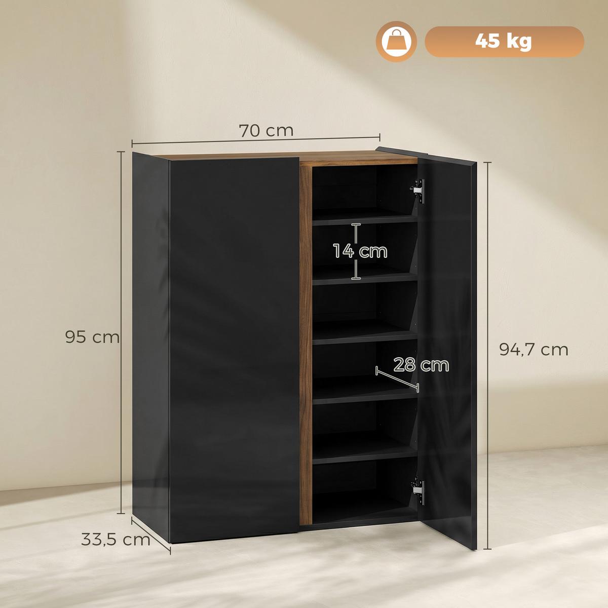 SCHUHSCHRANK Spanplatte Hochglanz-Schwarz - Schwarz Hochglanz, Holzwerkstoff (70/95/33.5cm) - HOMCOM