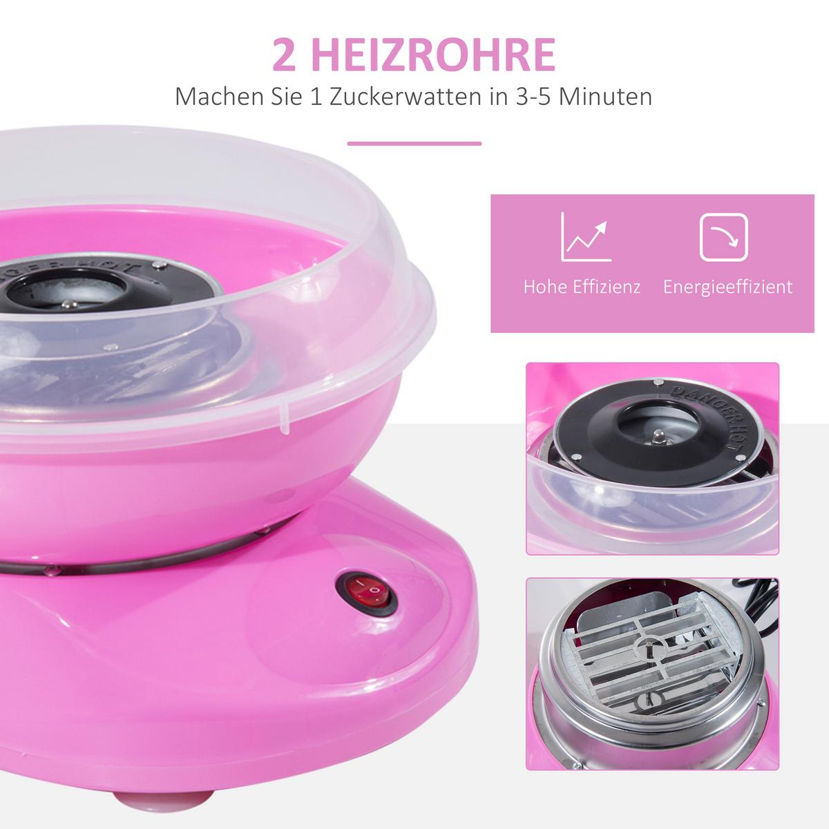 ZUCKERWATTEMASCHINE Edelstahl-und-PP Rosa - Rosa, Kunststoff (26/18/27cm) - HOMCOM
