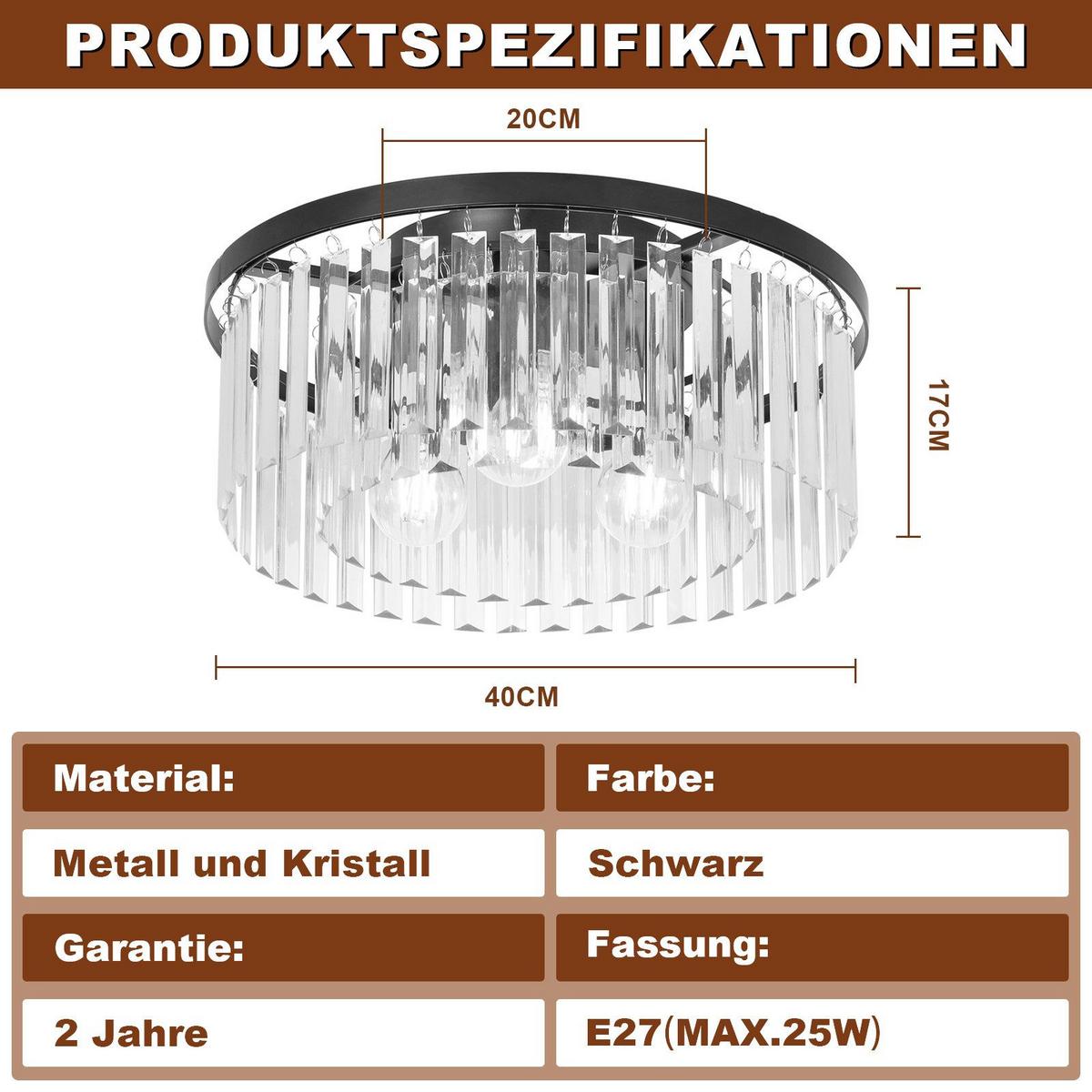 DECKENLEUCHTE Luzardo 40/40/17cm - Schwarz, Metall (40/40/17cm) - Nettlife