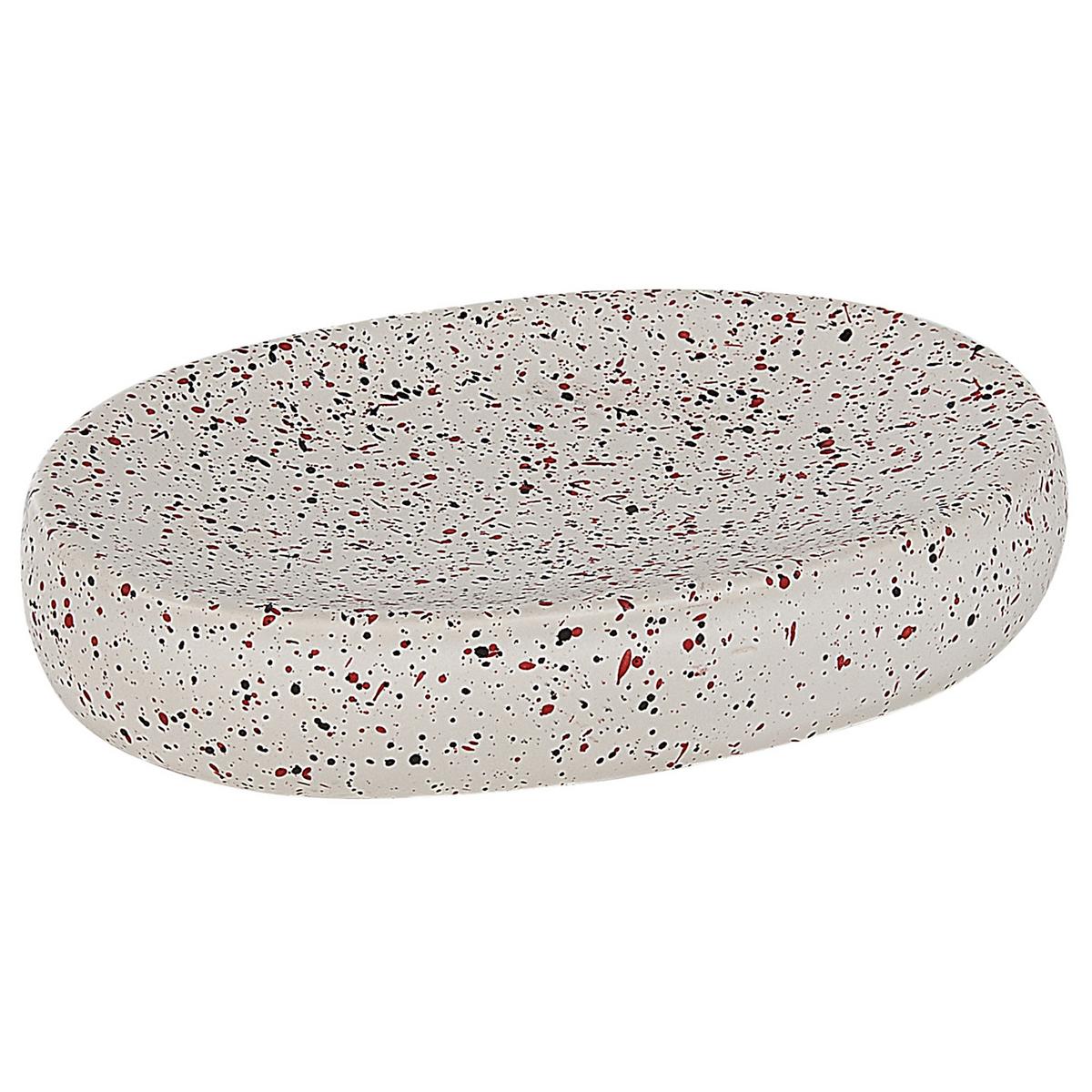 BADEZIMMER Set 6-teilig Keramik weiß Terrazzo Optik Palmilla - Rot/Schwarz, Stein (13/20/11cm) - Beliani