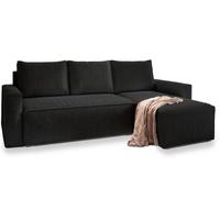 ECKSOFA POTARO Schwarz Kordstoff mit Schlaffunktion - Schwarz/Grau, Holz/Kunststoff (232/140cm) - MASSENO
