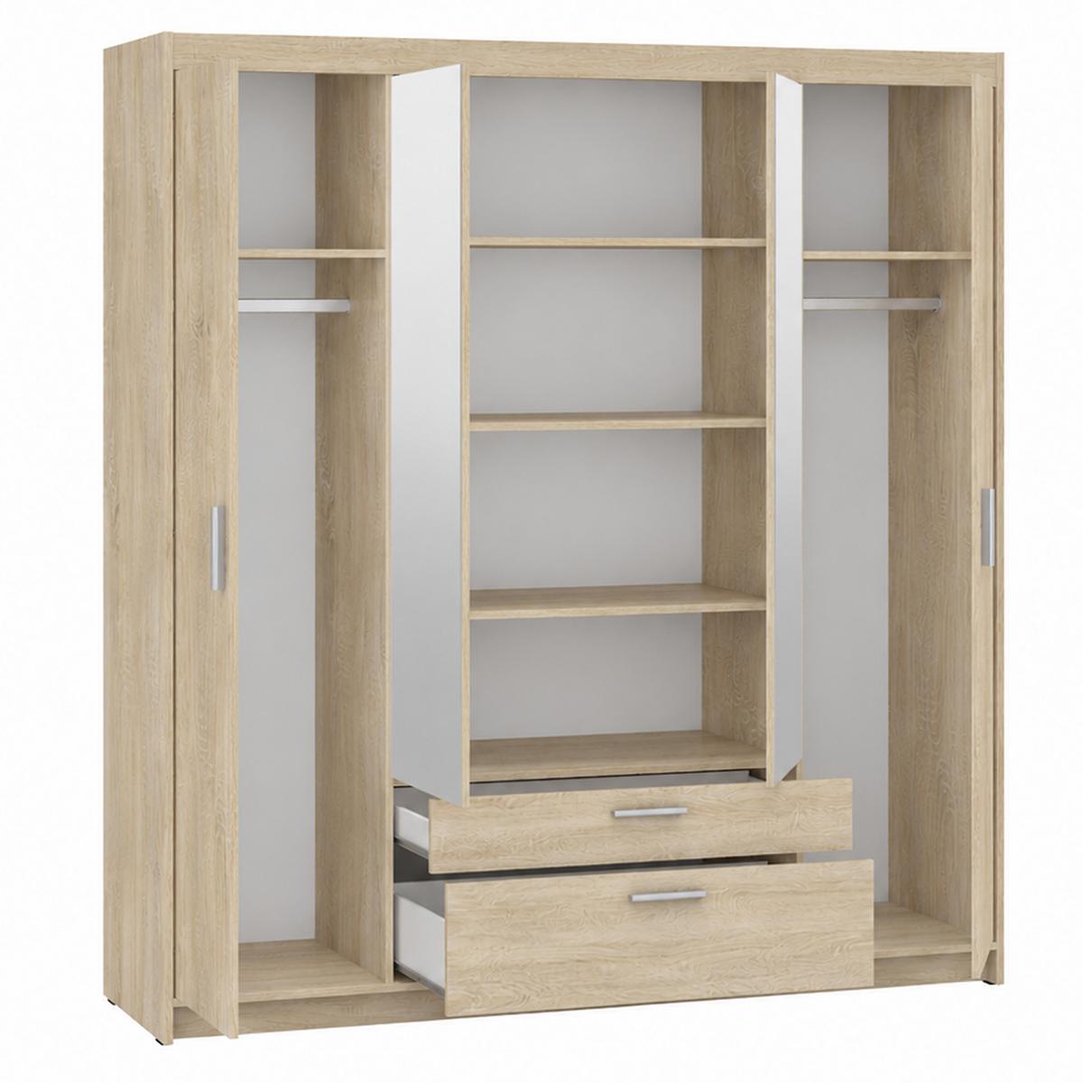 DREHTÜRENSCHRANK Elena mit 4 Türen, 2 Schubladen und Spiegel, 176 cm, Sonoma Eiche - Sonoma Eiche, Holzwerkstoff (176/190/53cm) - Beautysofa