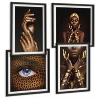 BILDER SET 4er Set - 50x50 cm & 40x60 cm Schwarzer Rahmen - Künstlerische Porträts von Frauen - Schwarz, Kunststoff (50/50cm) - TULUP