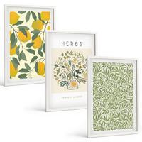 BILDER SET 3er Set - 40x60 cm Weißer Rahmen - Zitronen mit Kräutern und Blättern - Weiß, Kunststoff (40/60cm) - TULUP