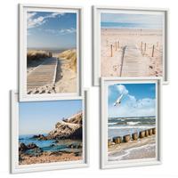 BILDER SET 4er Set - 50x50 cm & 40x60 cm Weißer Rahmen - Strand, Sand, Wellen, Himmel, Vögel - Weiß, Kunststoff (50/50cm) - TULUP