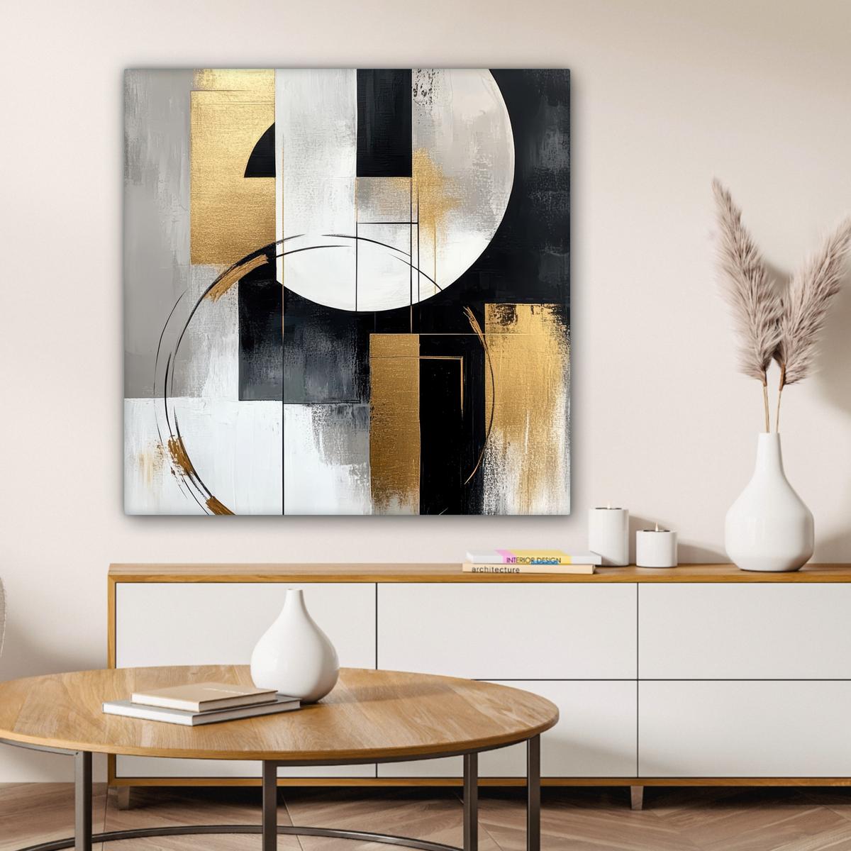 LEINWANDBILD Abstrakt - Gold - Silber - Formen - Ästhetik Deko Groß 90x90 cm - Multicolor, Textil (90/90cm) - MuchoWow
