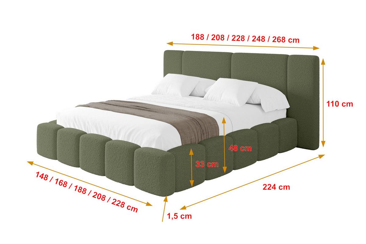 POLSTERBETT mit Bettkasten und Lattenrost, Bett mit Matratze H3/H4 - NILO 200x200 Grün - Olivgrün, Holzwerkstoff/Textil (200/200cm) - ALTDECOR