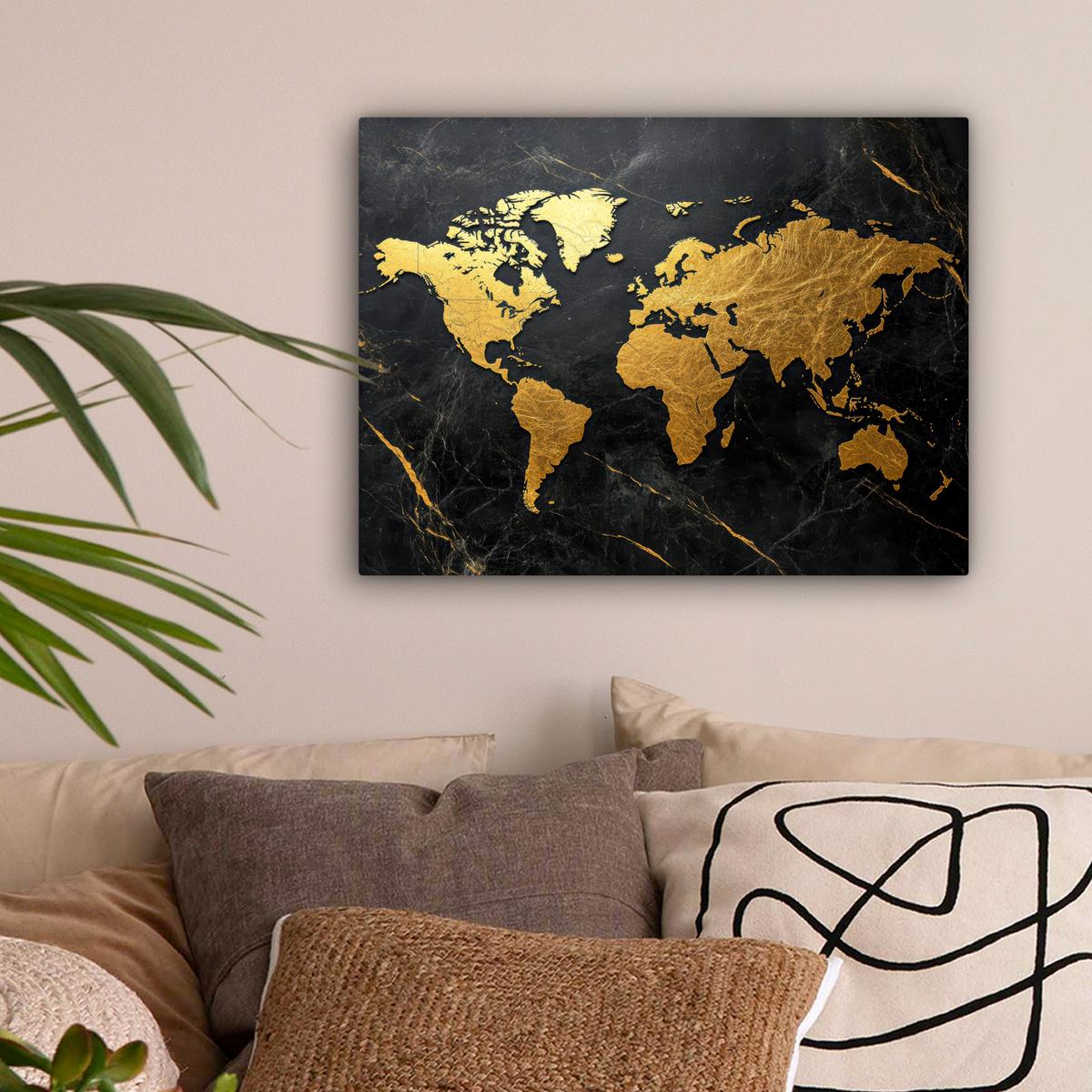 LEINWANDBILD Weltkarte - Gold - Marmor Wandbild 40x30 cm - Goldfarben, Textil (40/30cm) - MuchoWow