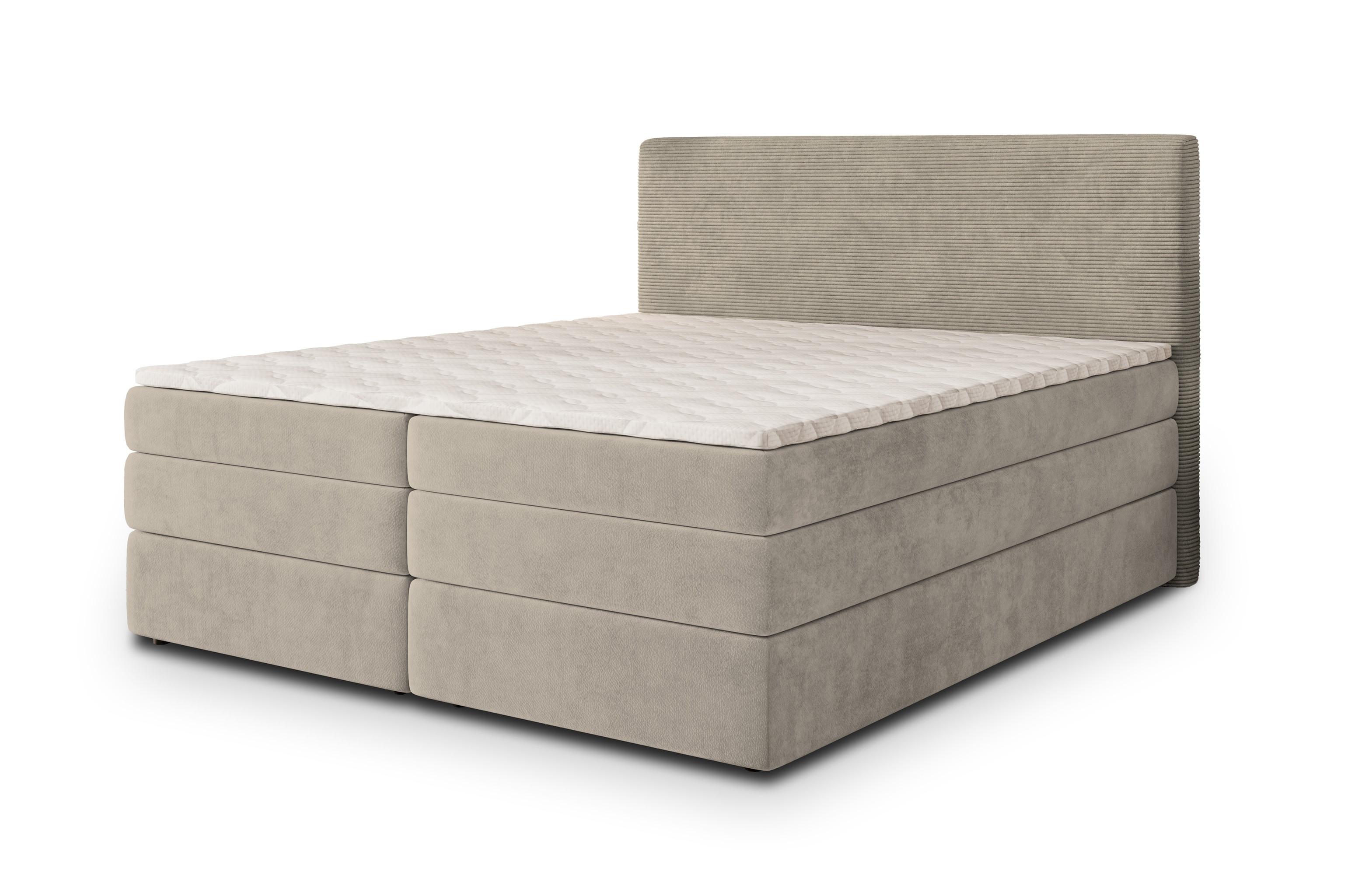 BOXSPRINGBETT MATERN 200x200 cm mit Matratze und Topper, H2+H3 - Beige - Beige, Holz (200/200cm) - MASSENO