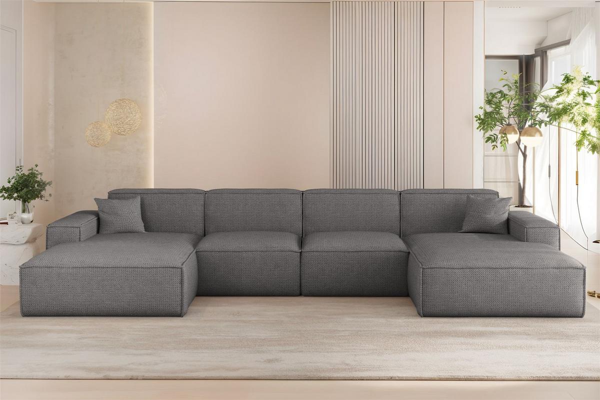 WOHNLANDSCHAFT Celes Premium In Artico - Grau, Holzwerkstoff/Textil (378/73/165cm) - Fun Möbel