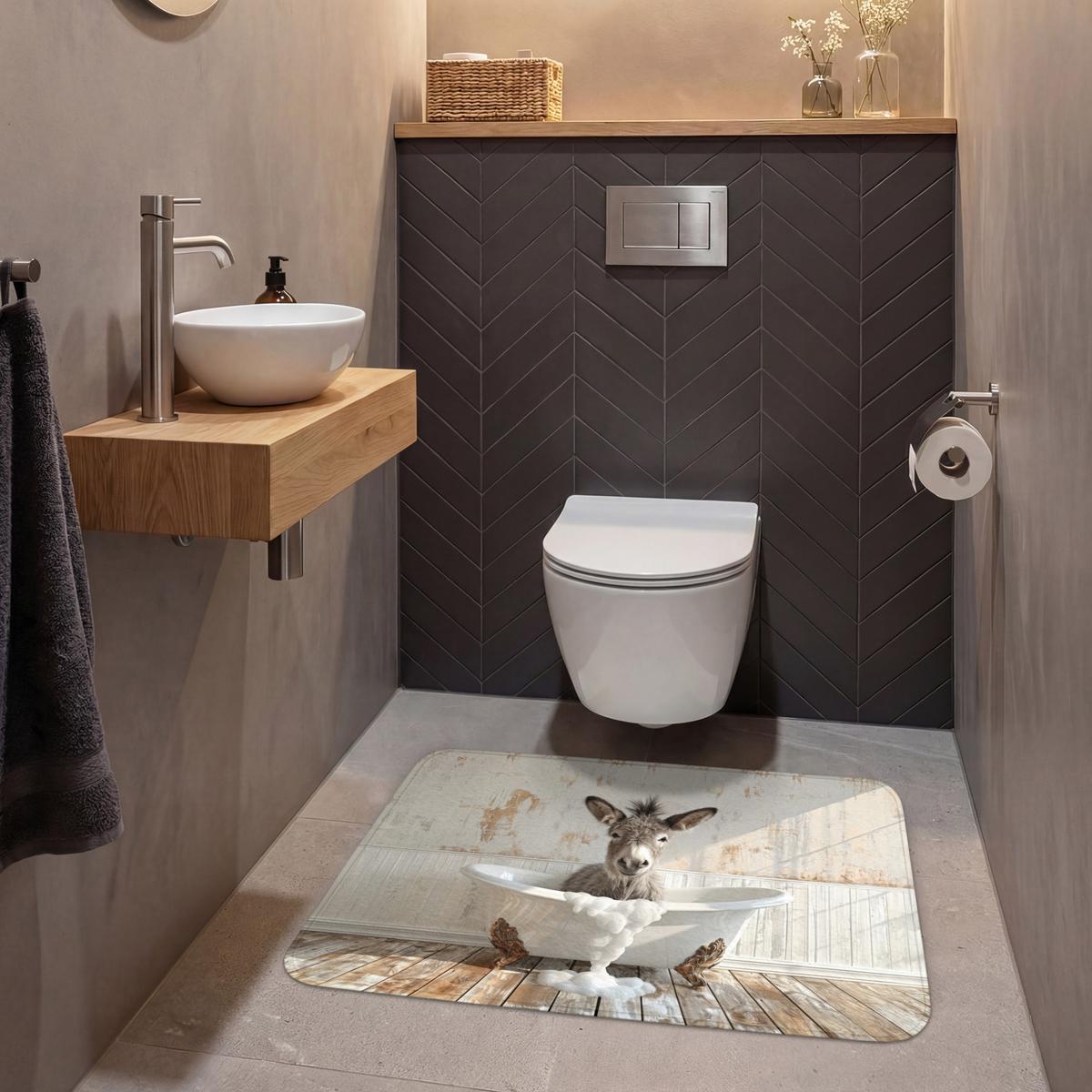 WC-VORLEGER Esel - Tiere - Badewanne - Schaumstoff Toilettenteppich 90x60 cm - Creme, Textil (90/1cm) - OnlyWow