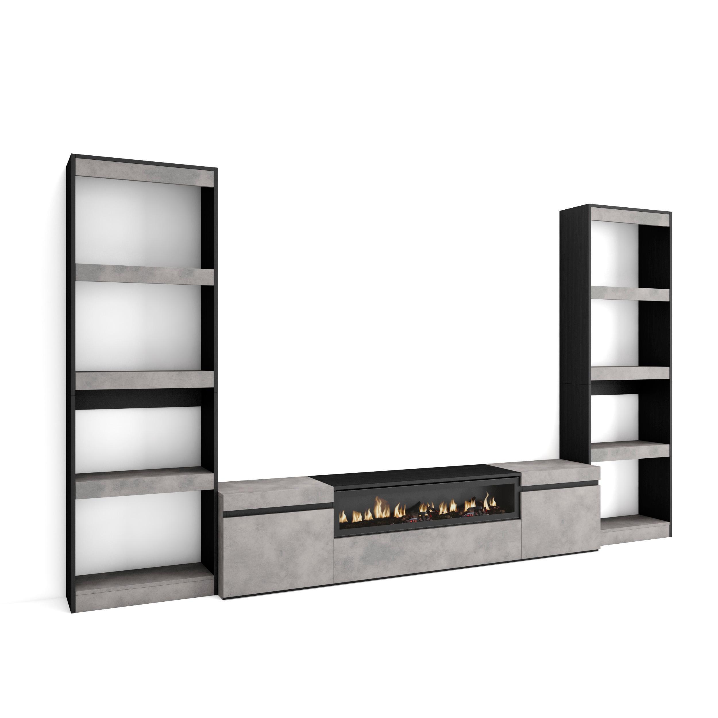 WOHNWAND Elektrokamin, zementgrau, 320/35/186cm - Grau, Holzwerkstoff (320/186/35cm) - Skraut Home