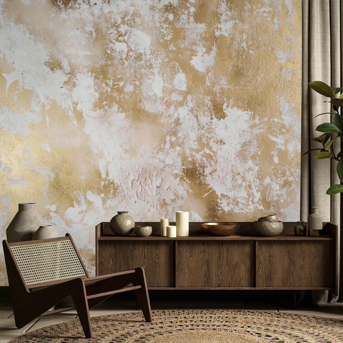 FOTOTAPETE für Wohnzimmer Modern Beton Gold Ornamente 250x175 - Beige/Braun, Papier (250/175cm) - Muralo