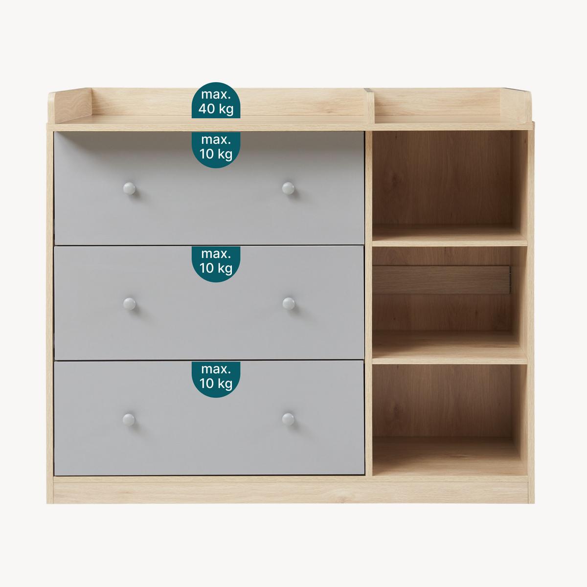 WICKELKOMMODE Beldinupp - Eichefarben/Grau, Holzwerkstoff (55/93/110cm) - [en.casa]
