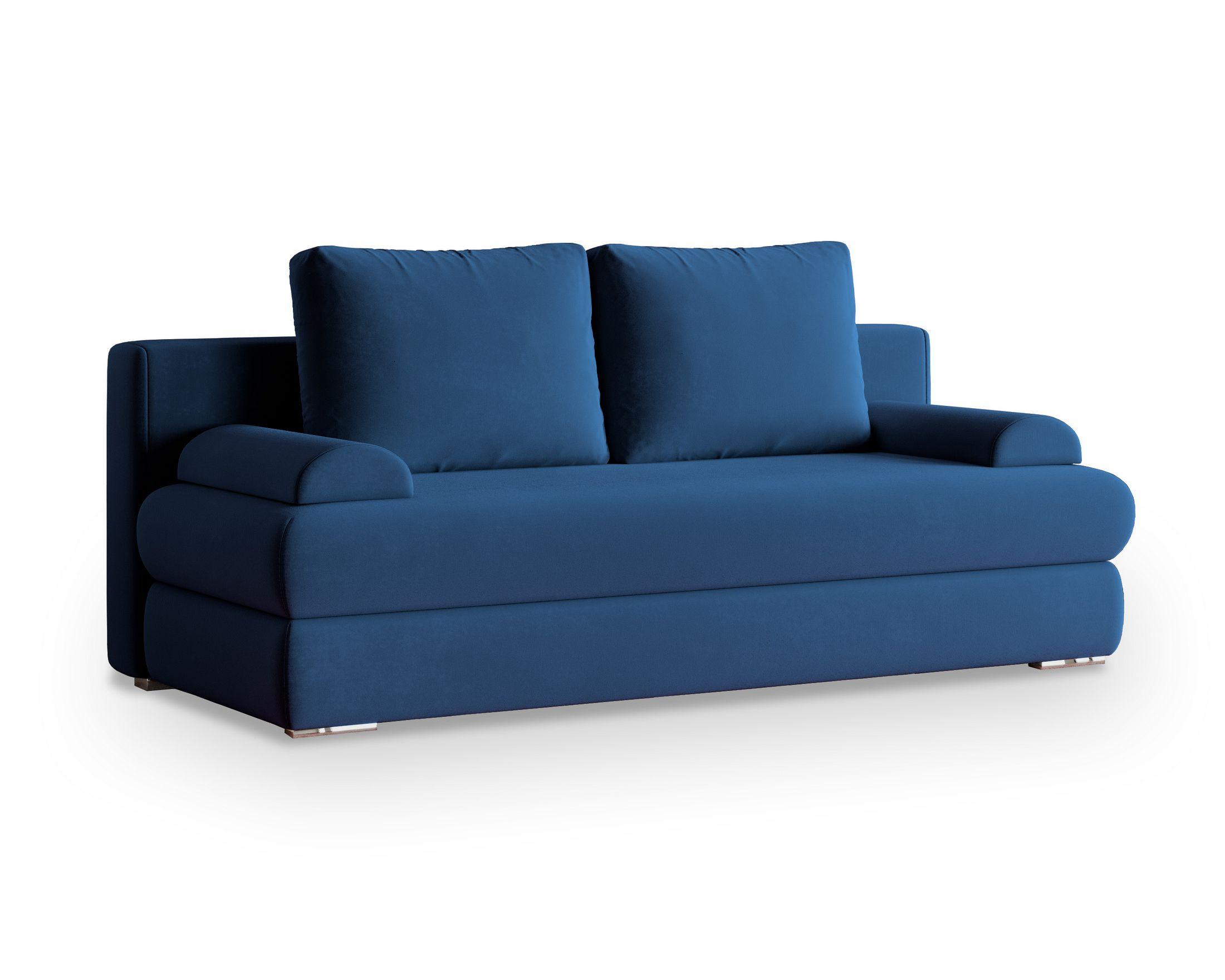 SCHLAFSOFA ASPERO Blau Plüsch-Stoff mit Schlaffunktion - Blau, Holz (200/95/75cm) - MASSENO