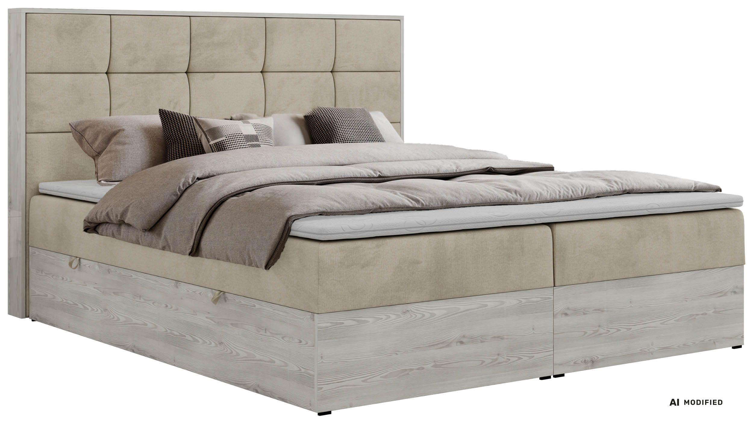 BOXBETT ALNOR 140/200 Beige Velvet - Topper Visco - H3 - Beige/Schwarz, Kunststoff/Textil (140/200cm) - MKS