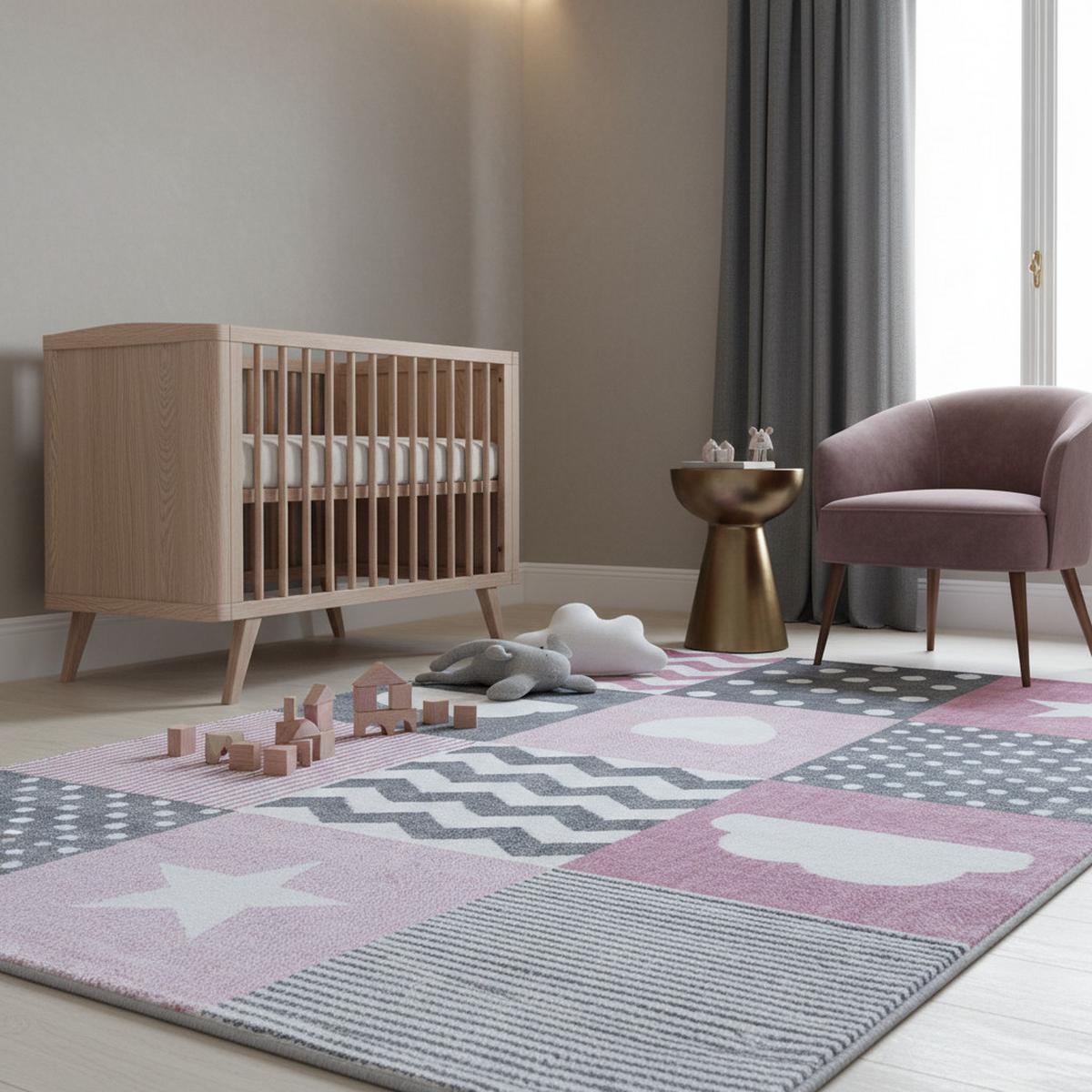 KINDERTEPPICH TASNA, mit Herz-und-Stern-Motiv, Rosa, 80 x 150 cm - Rosa, Textil (150/80cm) - KADIMA DESIGN