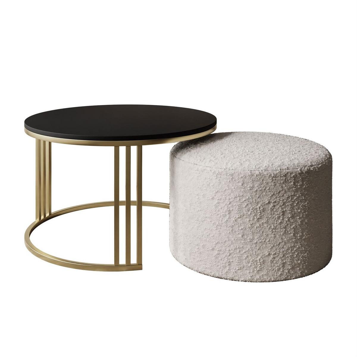 COUCHTISCH mit Hocker LORI MAT gebürstetes Gold/schwarz matt/Coral 65 - Schwarz, Metall (70/70/49cm) - Lookway