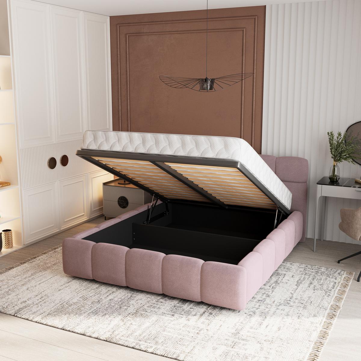 POLSTERBETT FARU SR 120x200 cm mit Bettkästen - Rosa - Rosa, Holz (120/200cm) - MASSENO