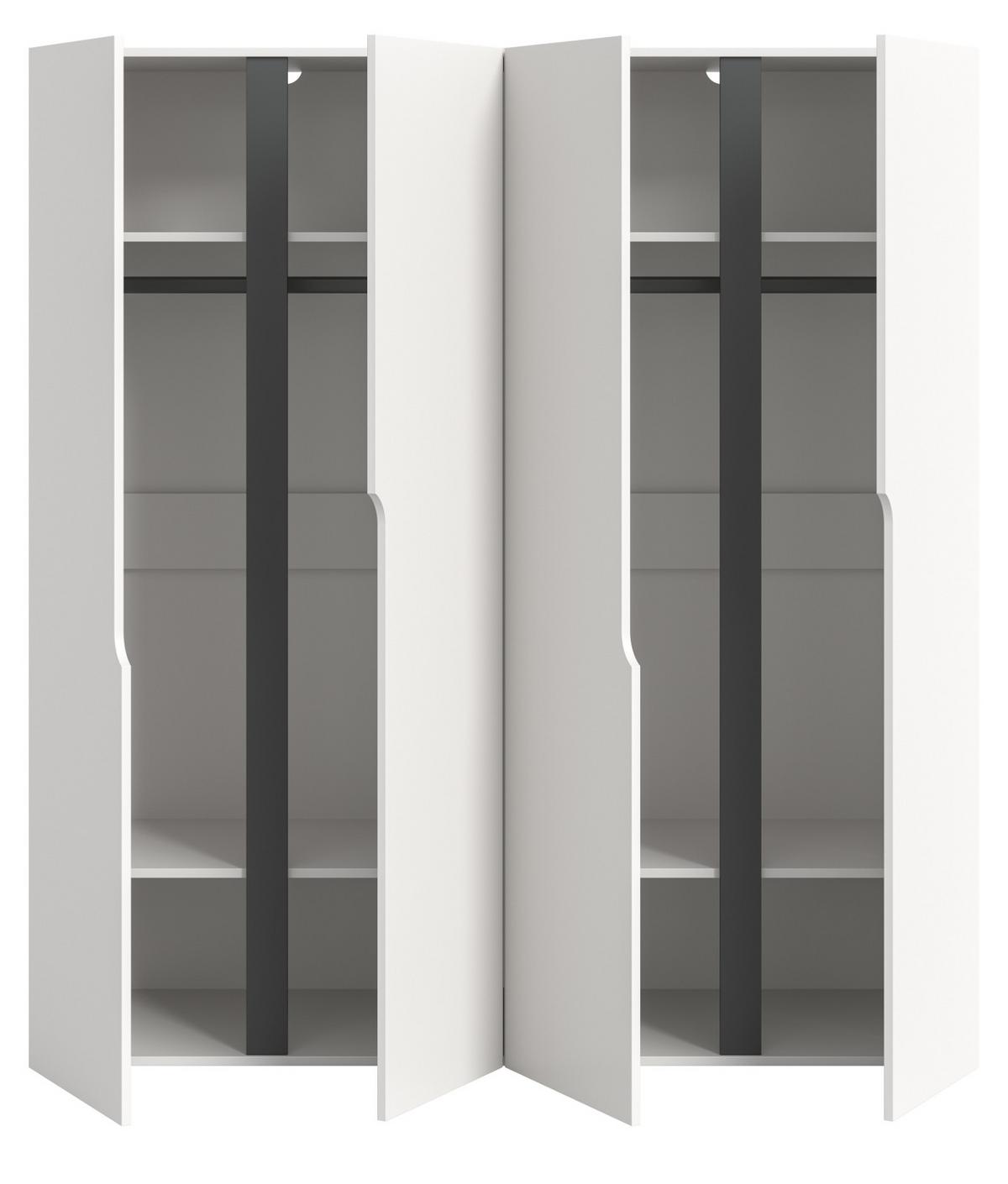 KLEIDERSCHRANK weiß, grau 162 x 176 cm, Drehtürenschrank 4-türig - Schwarz/Weiß, Holzwerkstoff/Kunststoff (162/176/51cm) - Inn.Furn
