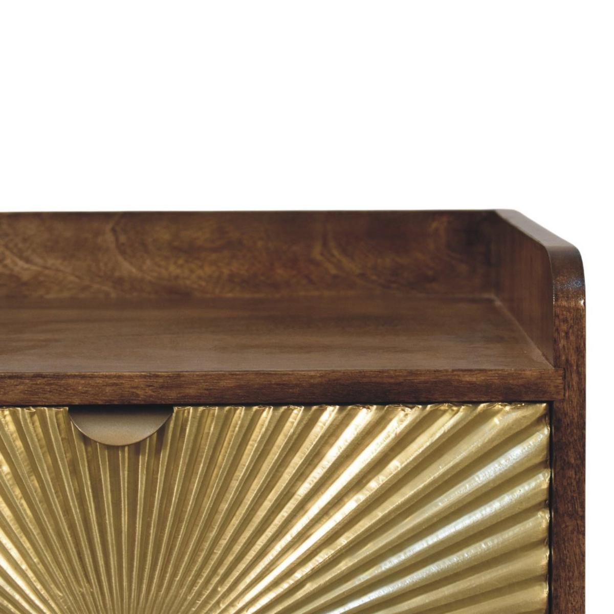 NACHTTISCH Sunburst-Messing-Intarsien - Dunkelbraun/Messingfarben, Holz/Metall (45/58/35cm) - Artisan Furniture