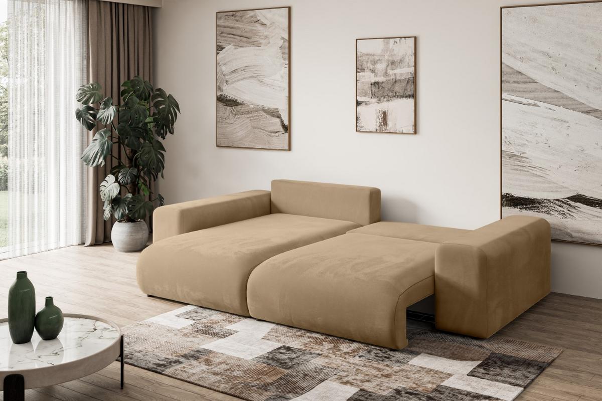 ECKSOFA Ottomane links ESKAR-L 266x176x72 Beige Velours - Beige/Schwarz, Holzwerkstoff/Kunststoff (266/176cm) - ALTDECOR