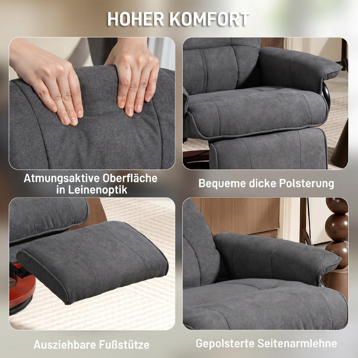 RELAXSESSEL Polyester Grau - Naturfarben/Grau, Holz/Textil (78/100/87cm) - HOMCOM