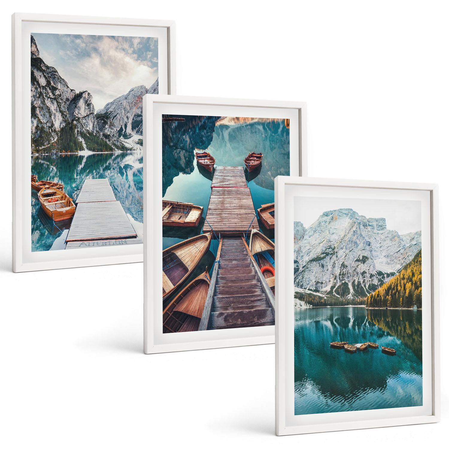 BILDER SET 3er Set - 40x60 cm Weißer Rahmen - See, Brücken, Berge - Weiß, Kunststoff (40/60cm) - TULUP