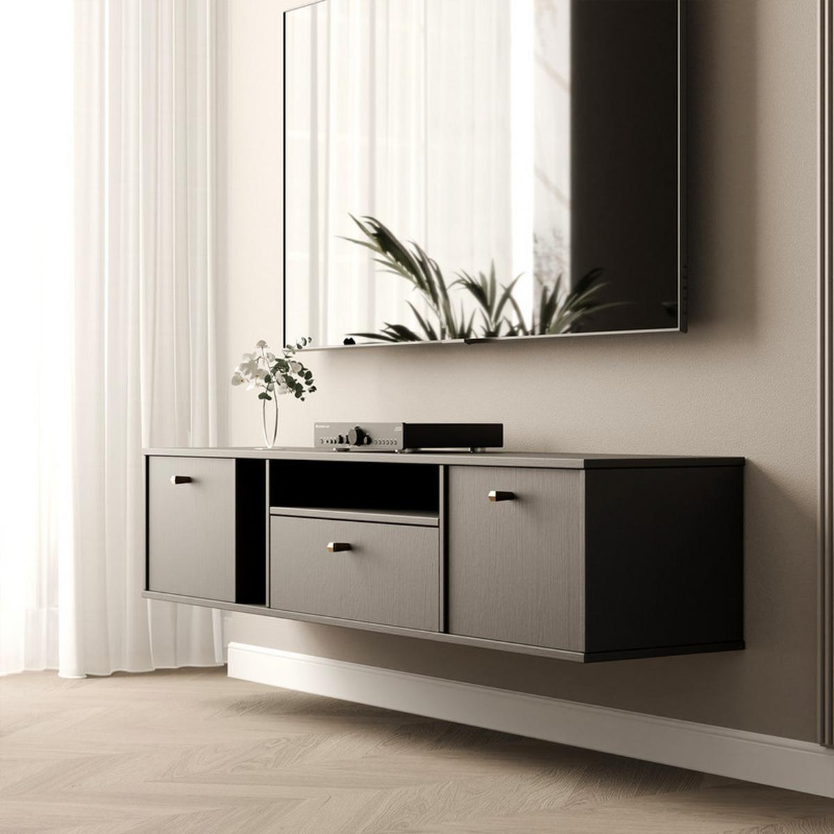 TV-LOWBOARD FLOW 180 cm, Schwarz - Schwarz, Holzwerkstoff/Metall (180/48.5/40.5cm) - Idohome