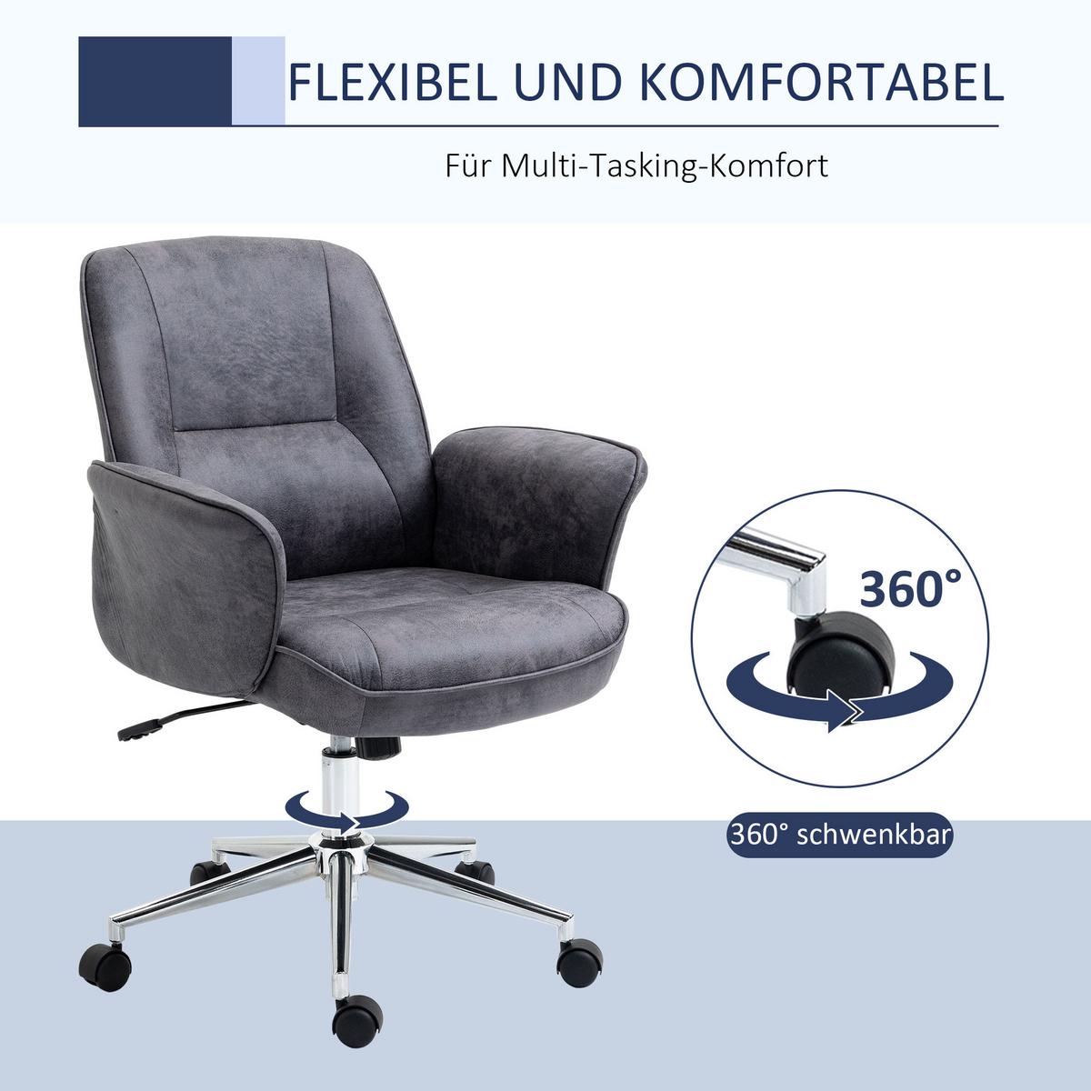 BÜROSTUHL Schreibtischstuhl drehbar verstellbar Mikrofaser Schaumstoff Grau - Dunkelgrau, Kunststoff (70/106/65cm) - Vinsetto
