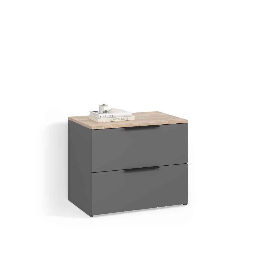 KOMMODE Piave Anthrazit 60 x 50 cm mit 2 Schubladen - Anthrazit, Holzwerkstoff (60/50/40cm) - Livinity®