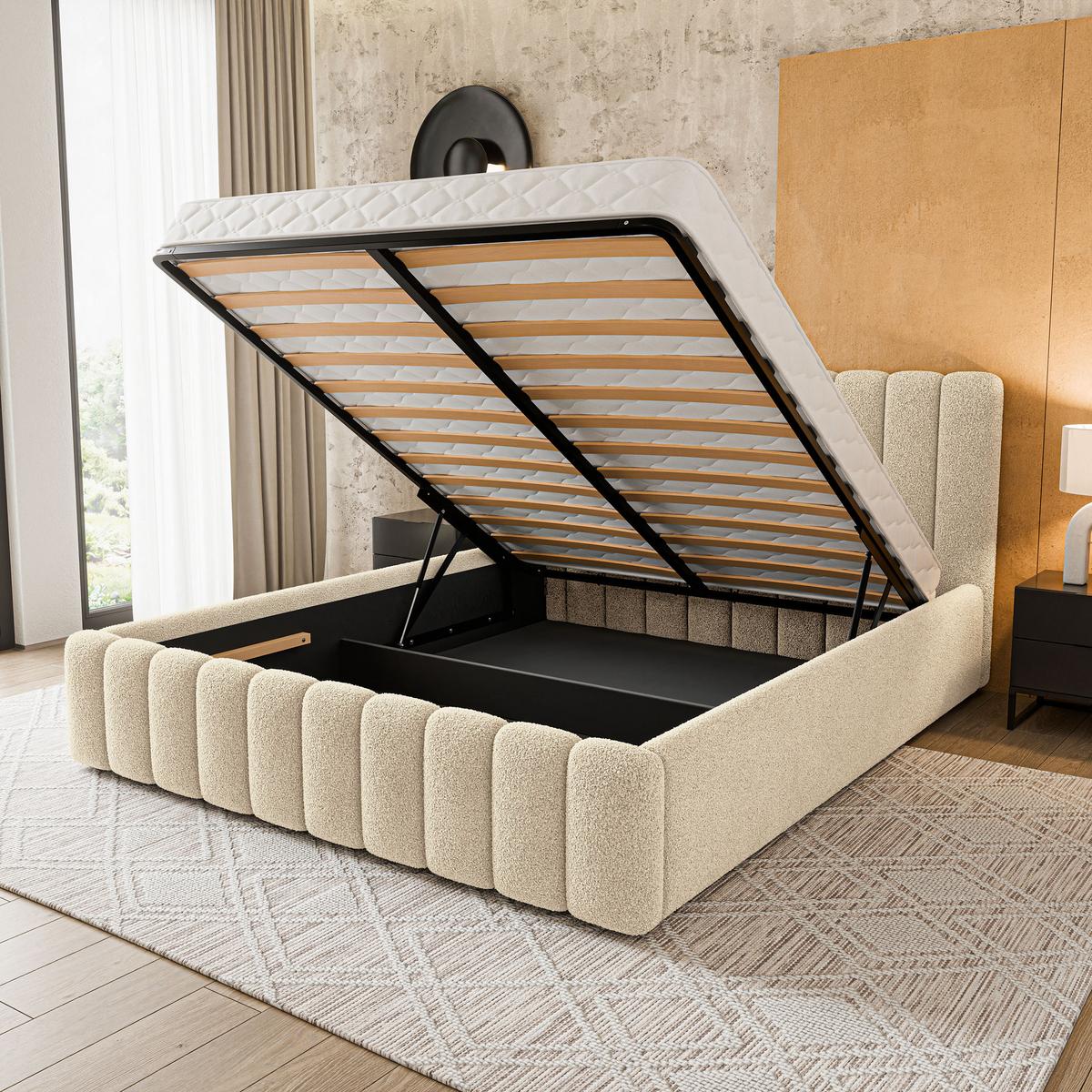 POLSTERBETT DINESE Q 160x200 cm mit Bettkästen - Creme - Creme, Holz (160/200cm) - MASSENO