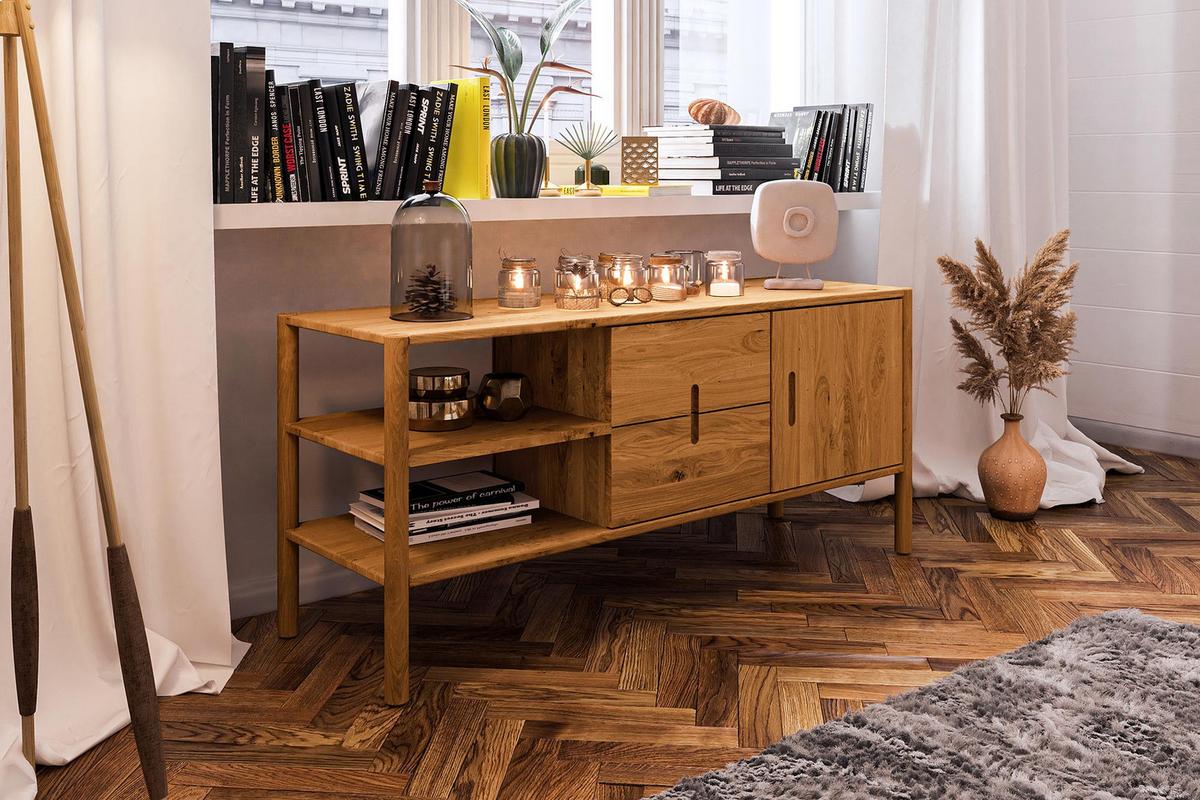 KOMMODE INA Wildeiche - Dunkelbraun, Holz (142/64/46cm) - byoak
