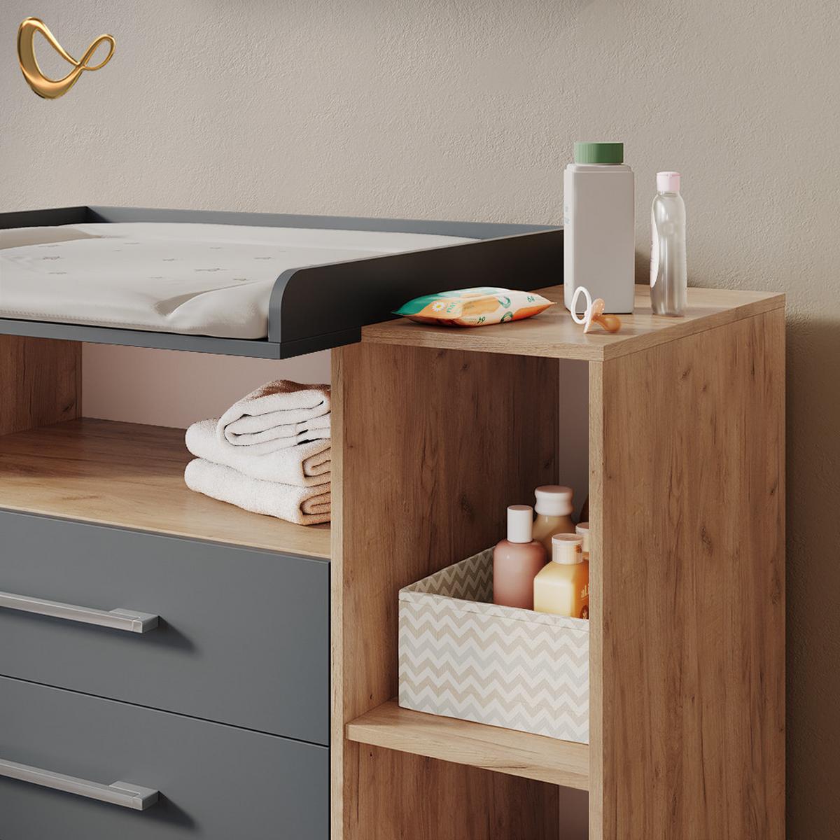 WICKELKOMMODE Torino Anthrazit/Sonoma mit Schubladen - Anthrazit/Sonoma Eiche, Holzwerkstoff (113/100/53cm) - Livinity®