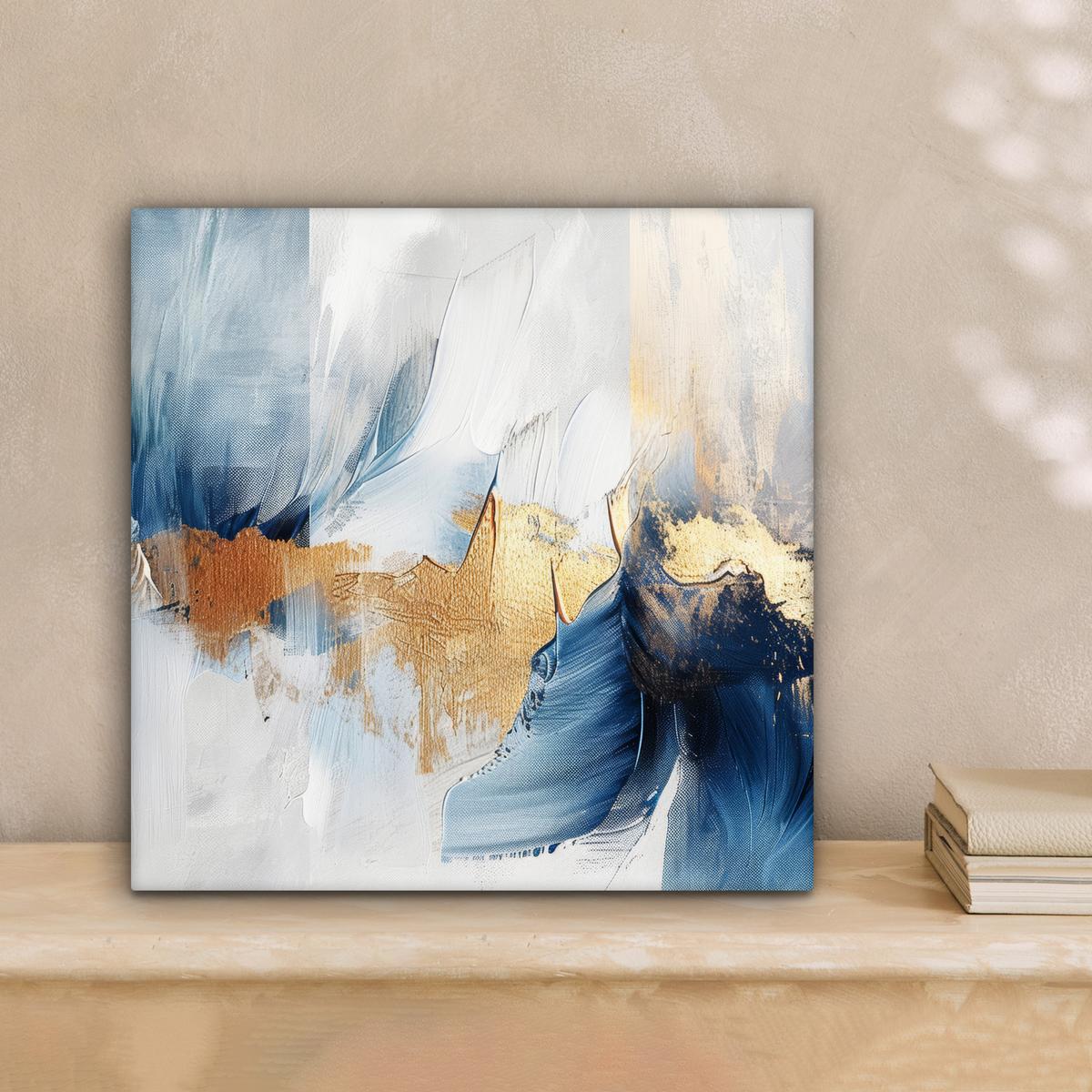 LEINWANDBILD Gold - Blau - Aquarell - Kunst - Modern Deko Wohnzimmer 20x20 cm - Hellblau, Textil (20/20cm) - MuchoWow