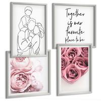 BILDER SET 4er Set - 50x50 cm & 40x60 cm Silberner Rahmen - Rosensträuße als Familienzeichnung - Silberfarben, Kunststoff (50/50cm) - TULUP