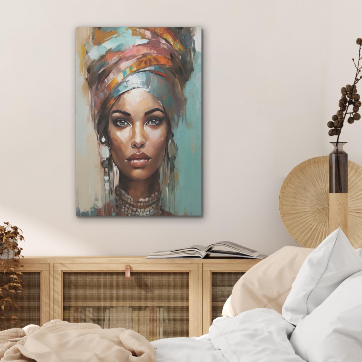 AKUSTIKBILD Frau - Kunst - Schmuck - Porträt Kunstdruck Schlafzimmer 50x70 cm - Blaugrau, Kunststoff (50/70/0.9cm) - MuchoWow