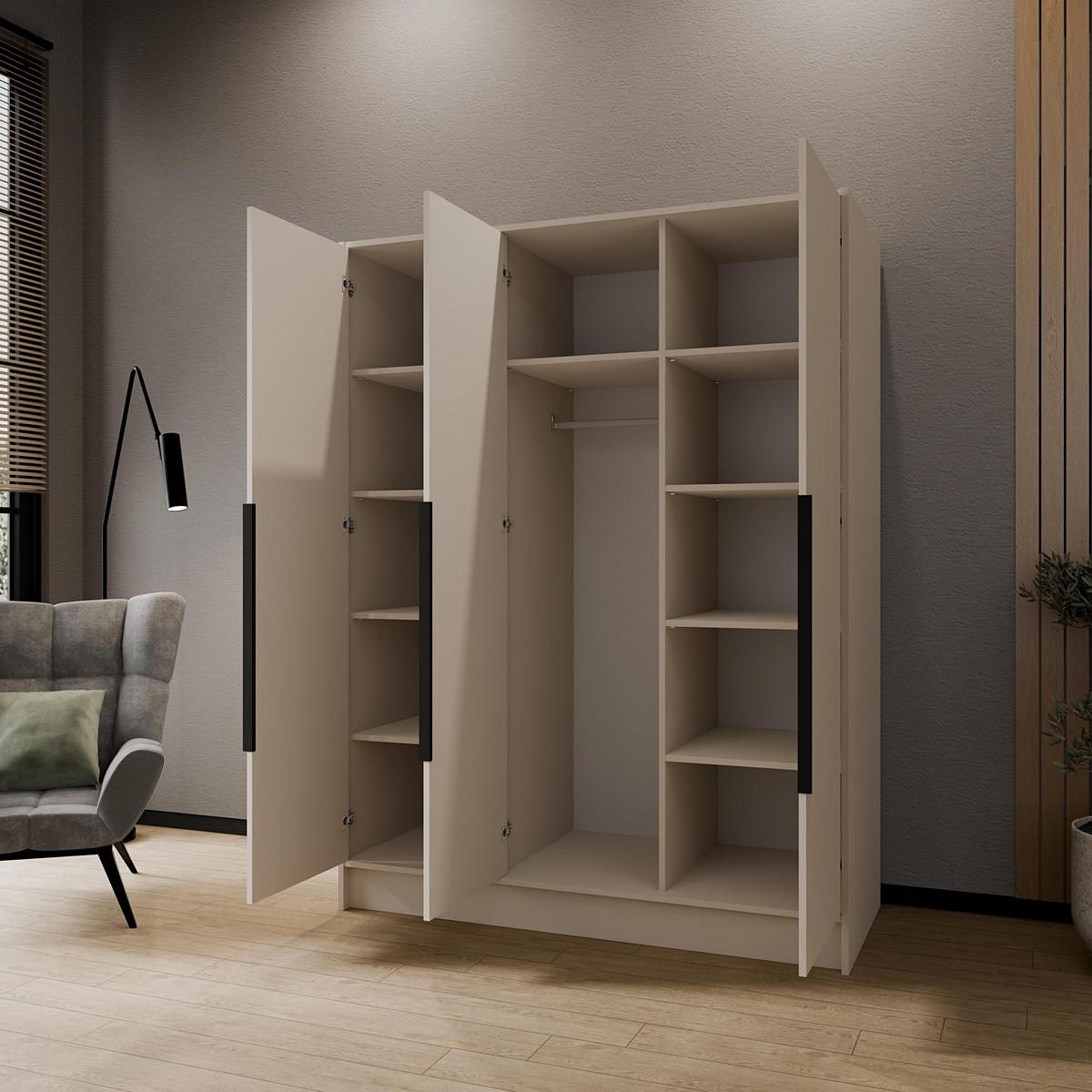 DREHTÜRENSCHRANK BERON 150/200/51 cm Modern Kleiderschrank 3-türig Kaschmir - Kaschmir, Holzwerkstoff (150/200/51cm) - MASSENO