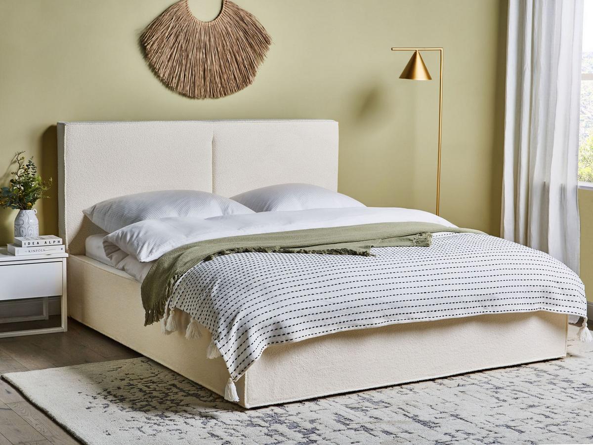 POLSTERBETT 160x200 cm Weiß Moissac - Creme, Textil (160/200cm) - Beliani