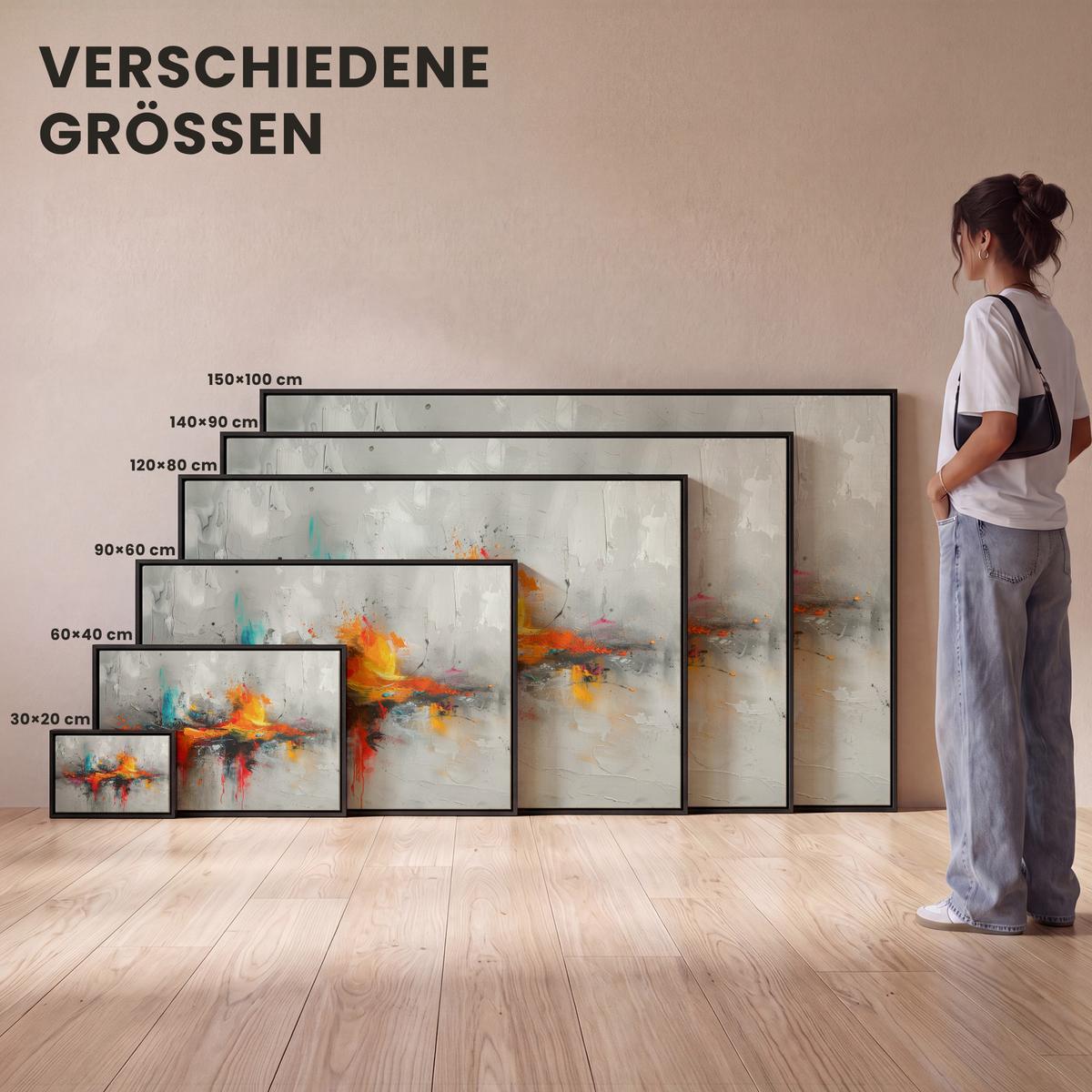 LEINWAND Bilder mit Rahmen - Moderne Kunst - Orange - Grau - Abstrakt - 30x20 - Hellgrau, Textil (30/20cm) - MuchoWow