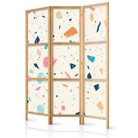 PARAVENT Japanischer 3-tlg 135x172 cm Farbiger Terrazzo Muster - Multicolor, Holz/Textil (135/172/3cm) - Muralo