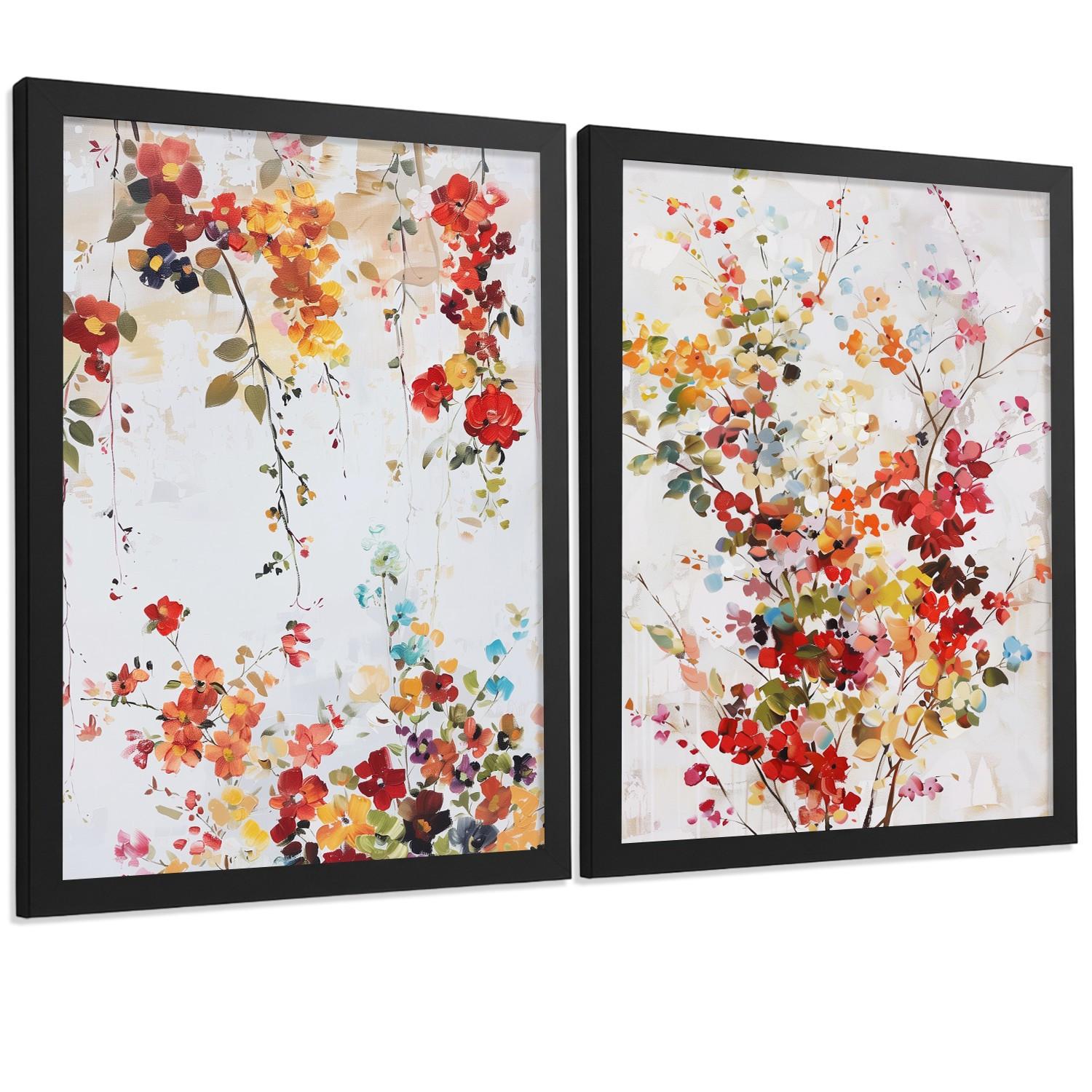 POSTER 2er-Set Wandbilder Wildblumen modern Wohnzimmer Deko, Schlafzimmer, Küche, Badezimmer Schwarzer Rahmen A3 - Schwarz, Papier (29.7/1/42cm) - Nacnic