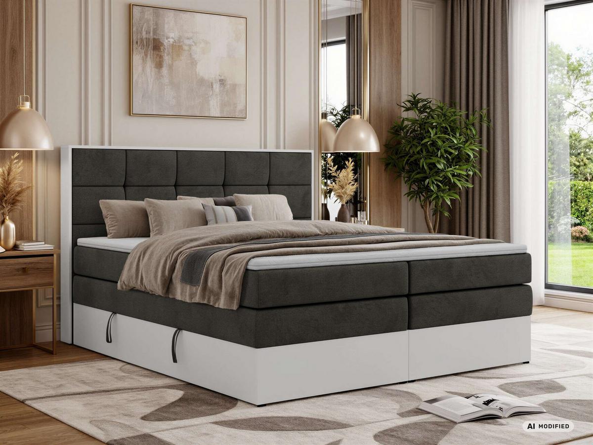 BOXSPRINGBETT ALVIT KING 160/200 - Dunkelgrau Velvet - Topper Visco - H4 - Dunkelgrau/Anthrazit, Kunststoff/Textil (160/200cm) - MKS