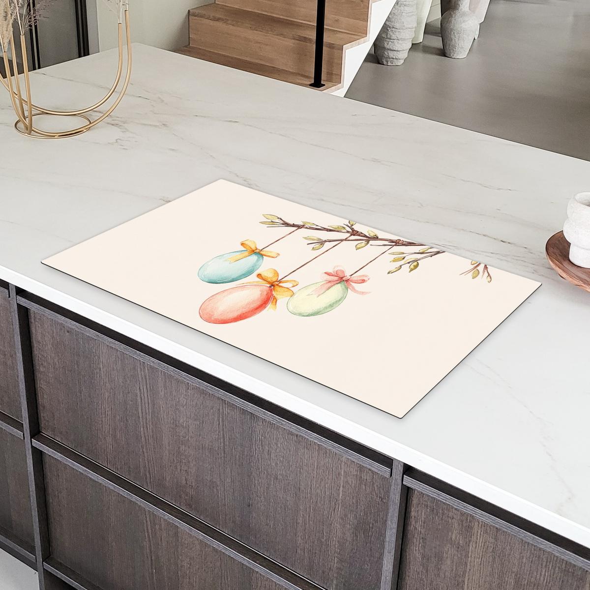 HERDABDECKPLATTE Osterkuchen - Schleife - Eier Induktionsschutz 91.2x52 cm - Creme, Kunststoff (91.2/52/0.2cm) - MuchoWow