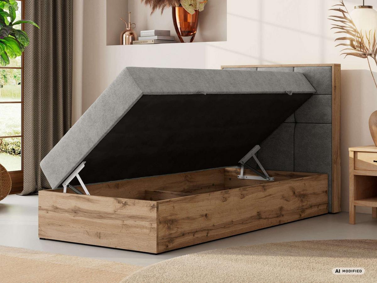BOXBETT ALBERO 1 90/200 - Hellgrau Stukture - Topper T25 - H3 - Rechts - Silberfarben/Hellgrau, Kunststoff/Textil (90/200cm) - MKS