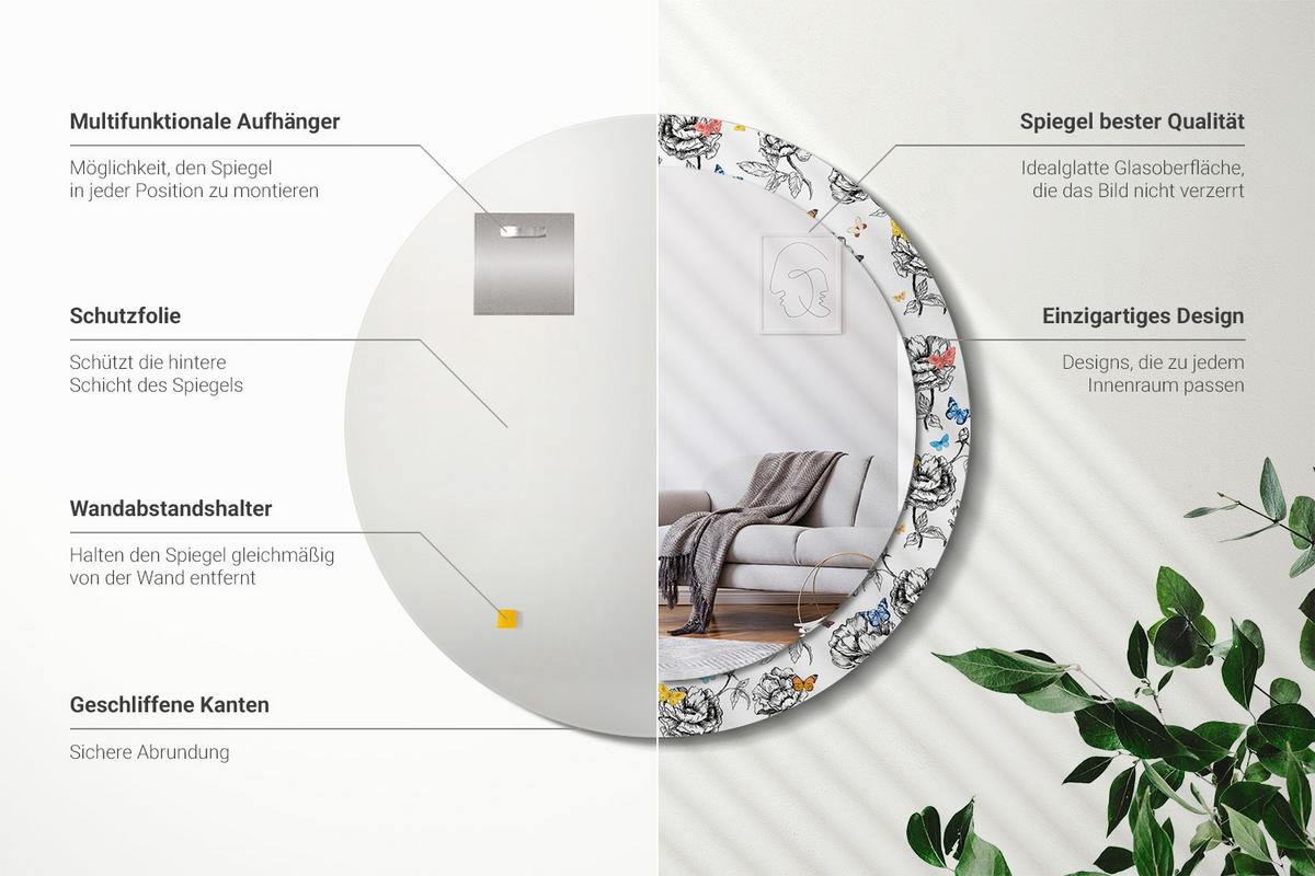 SPIEGEL Rund Ø 80 cm mit Aufdruck - Multicolor, Glas (80/80/0.4cm) - Wallfluent
