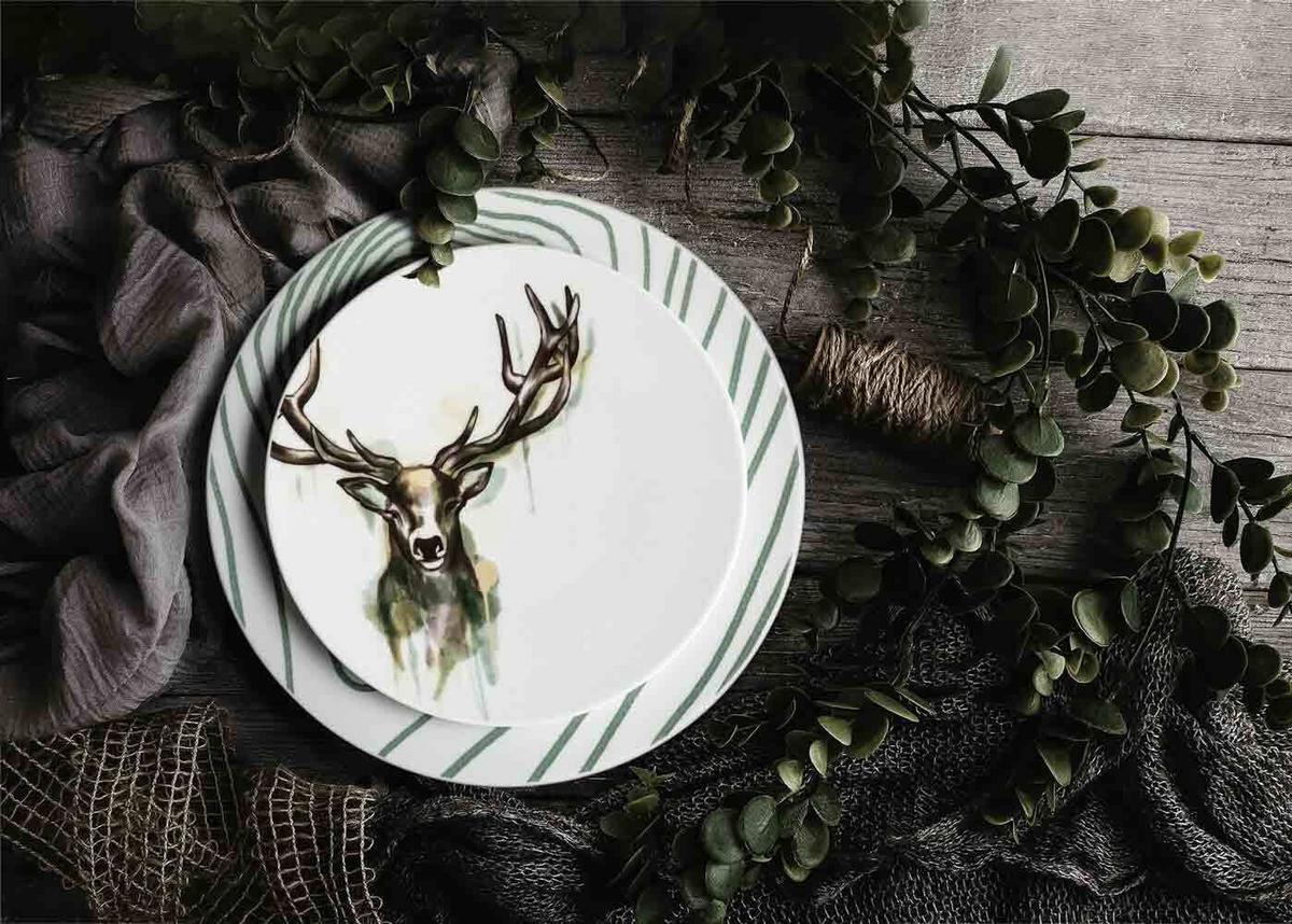 SPEISETELLER Life Nature Baumstruktur weiß-grün ø 28 cm 6er Set - Weiß/Grün, Keramik (28.3cm) - Seltmann Weiden